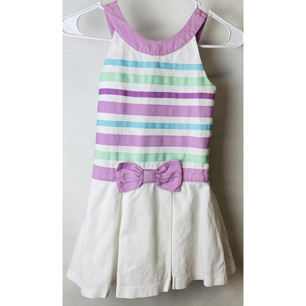 Gymboree sz 6 White Purple Blue Pleated Lined Dress w/Bow